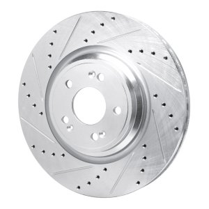 Genesis GV70 Brake Rotor (1) - Front Left - R1 Concepts - Drilled & Slotted - Silver - `21-`25